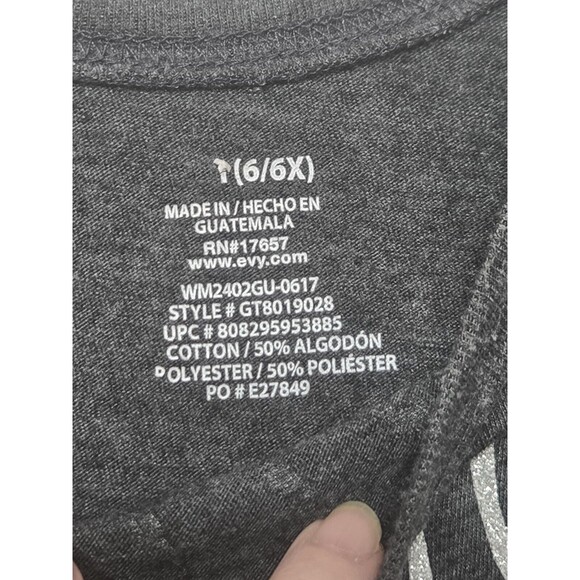 Evy Of California Charcoal Grey Girl "I Was Born To Sparkle" T-shirt Size 6/6X - Picture 3 of 6